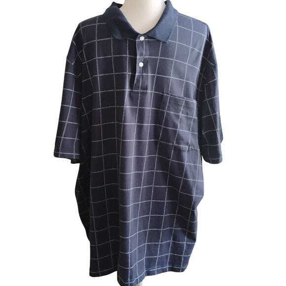 90s Vintage Puritan Navy Blue Checker Polo Shirt Size 2XL Short Sleeve Preppy - Picture 1 of 16